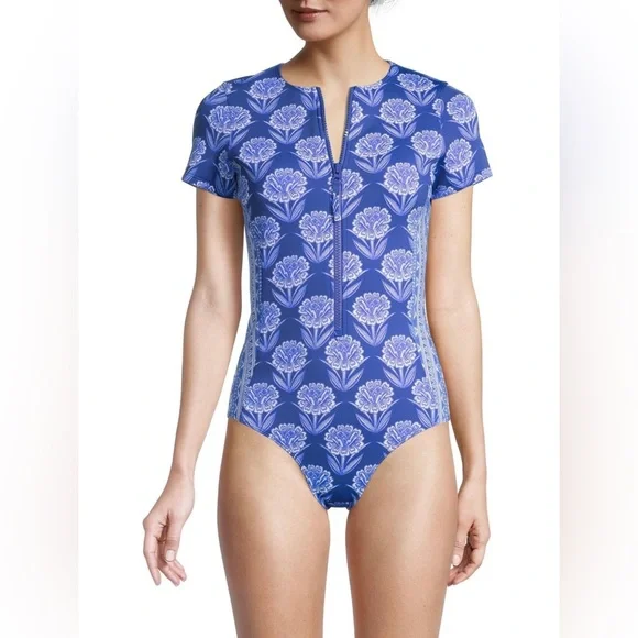 Johnny Was Yao Neoprene Zip-Up One-Piece Swimsuit